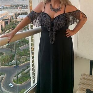 Gorgeous Fringe Trim Cold Shoulder Dress